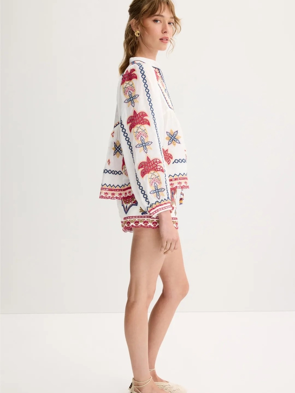 FARM RIO MARY TILES OFF-WHITE EMBROIDERED BLOUSE SIZE M MSRP $ 280 - Picture 3 of 12